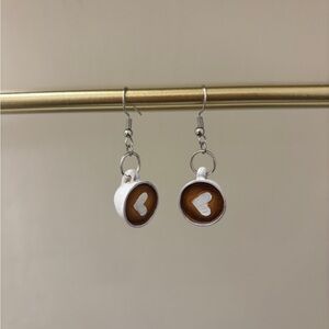 Handmade Heart-Shaped Coffee Cup Earrings